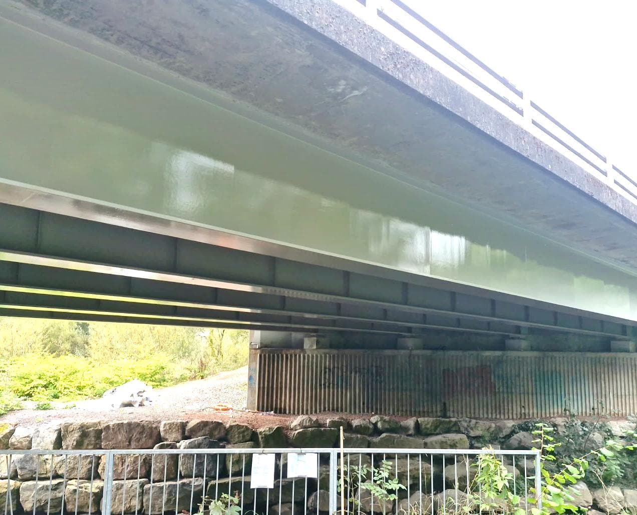 Underside of the Afon Cynon Bridge after repainting